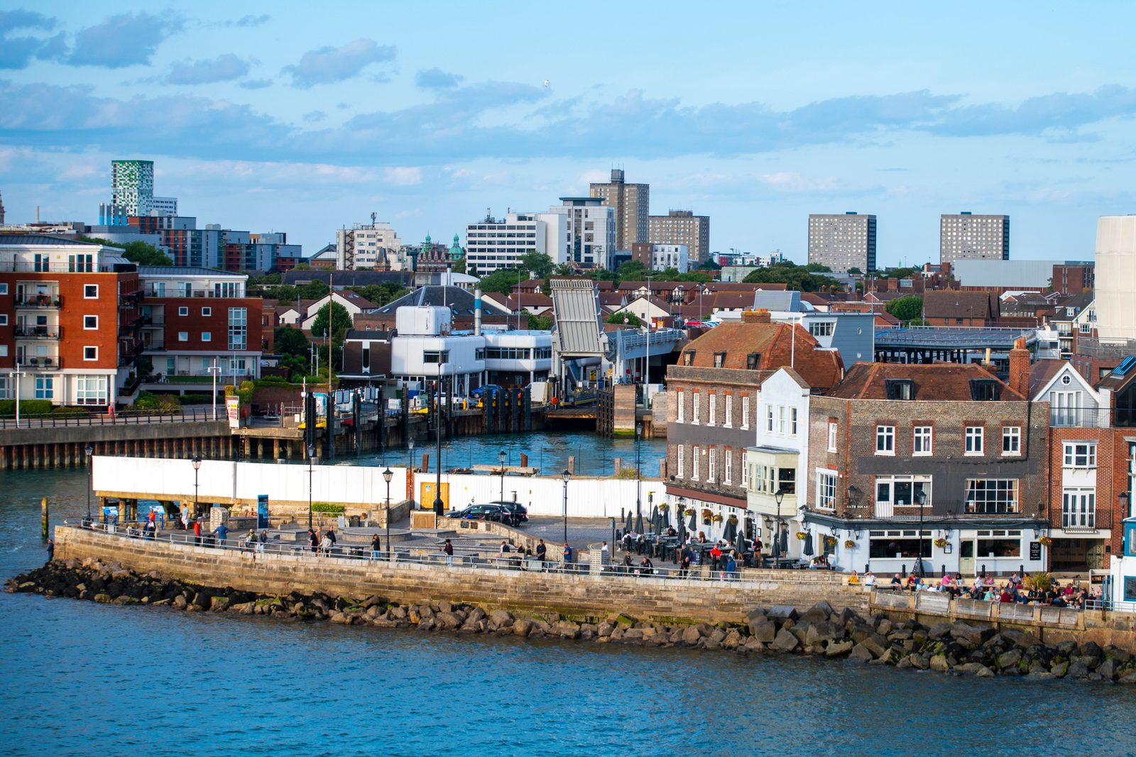 Waterfront houses at a harbour mouth in Hampshire.